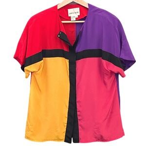 Vintage Pierre Cardin Colorblock Geometric Designer Blouse Mod Pop Art Top